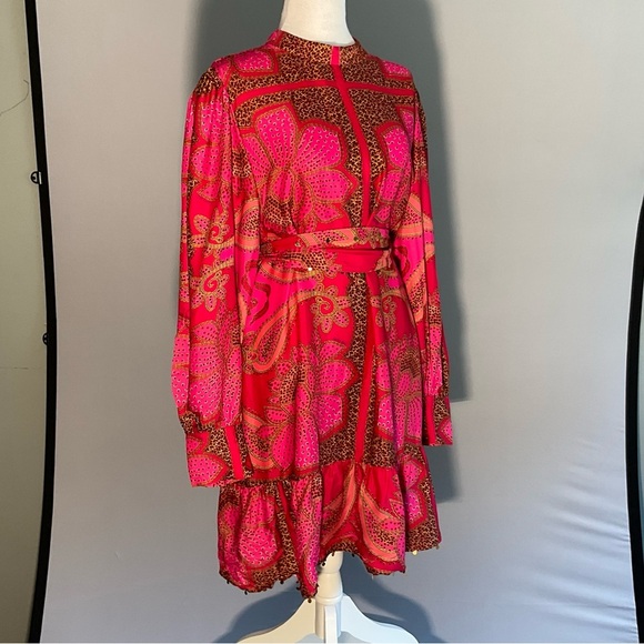 Anthropologie XL Floral Minidress with Gold Sequins, Tassels, and Beaded Buttons - Picture 6 of 16